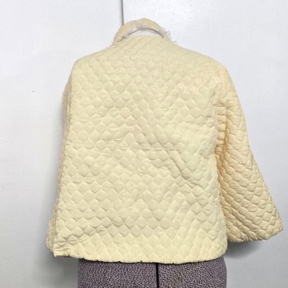 1960s Nanette? Quilted Yellow Blazer Open Jacket Tie Ribbon Size Medium - Picture 3 of 6